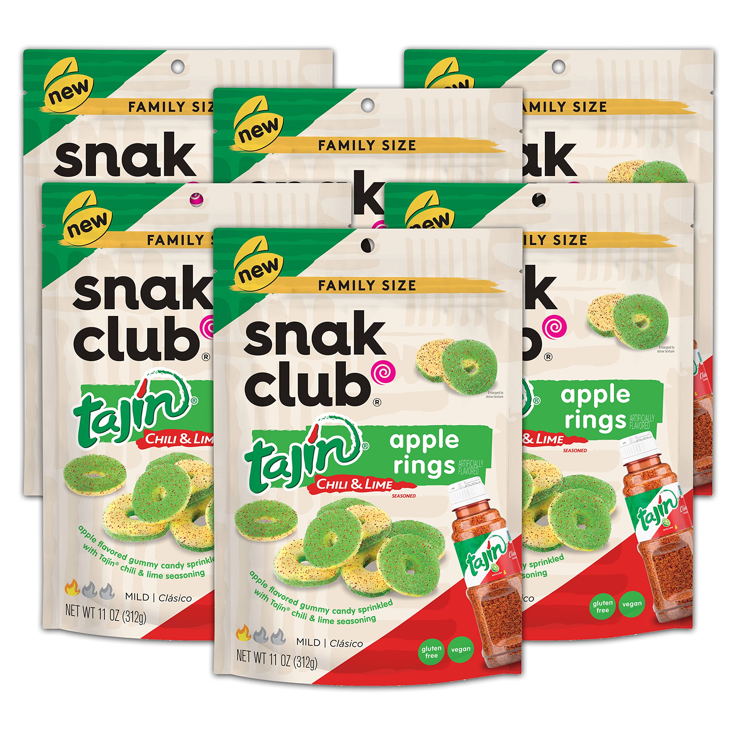 Snak Club Tajin Pineapple Rings Gummy Candy, Fruit Candy Gummies with Chili and Lime Seasoning, Mild, Gluten-Free and Vegan Snacks, 11 oz Resealable Bag