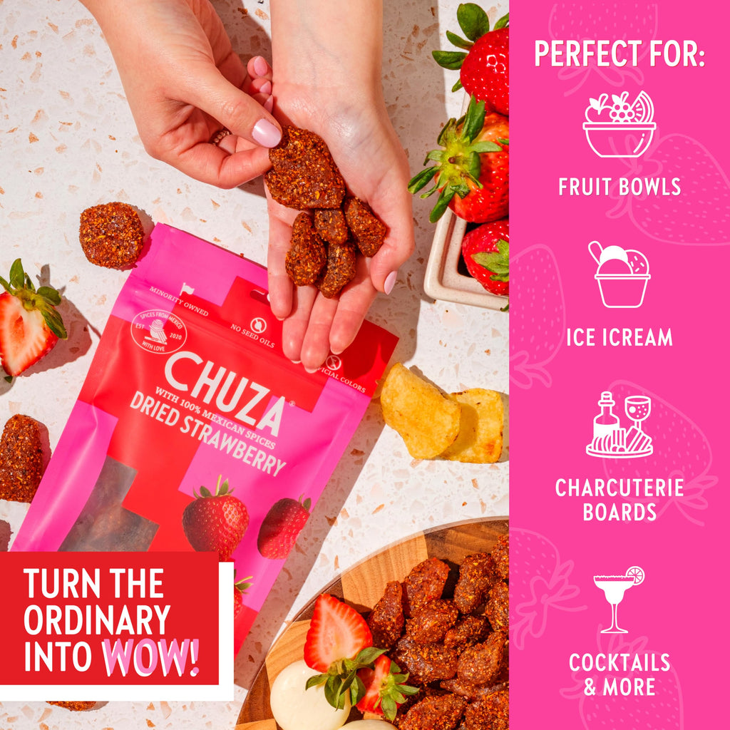 CHUZA Spicy Dried Mango Snacks Bites (4.5 oz. Pack of 2) – Mexican Candy Style Sweet Chili Dried Mango, with Chili Seasoning, Chili Powder, Dried Fruit Snacks, Spicy Snacks