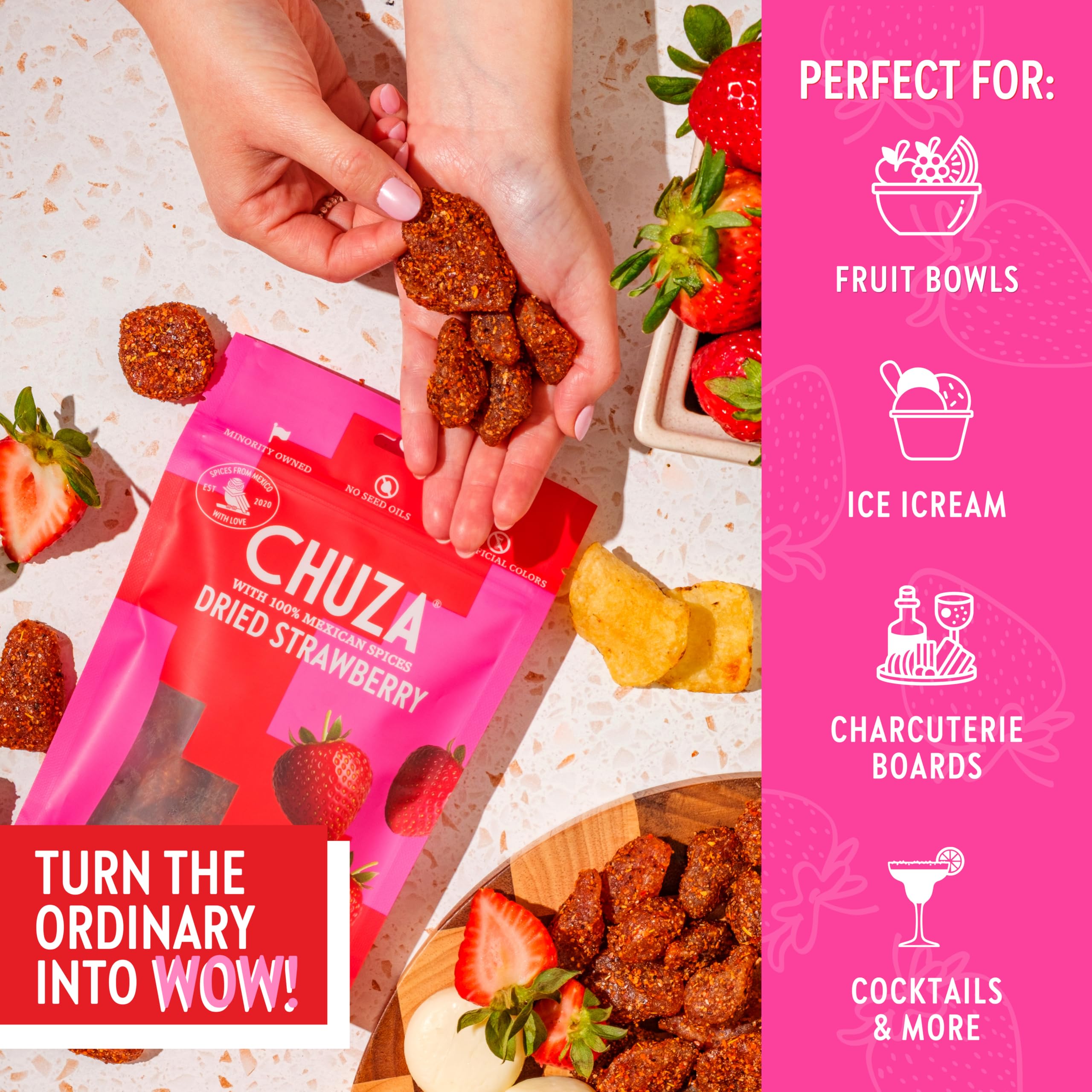 CHUZA Spicy Dried Mango Snacks Bites (4.5 oz. Pack of 2) – Mexican Candy Style Sweet Chili Dried Mango, with Chili Seasoning, Chili Powder, Dried Fruit Snacks, Spicy Snacks