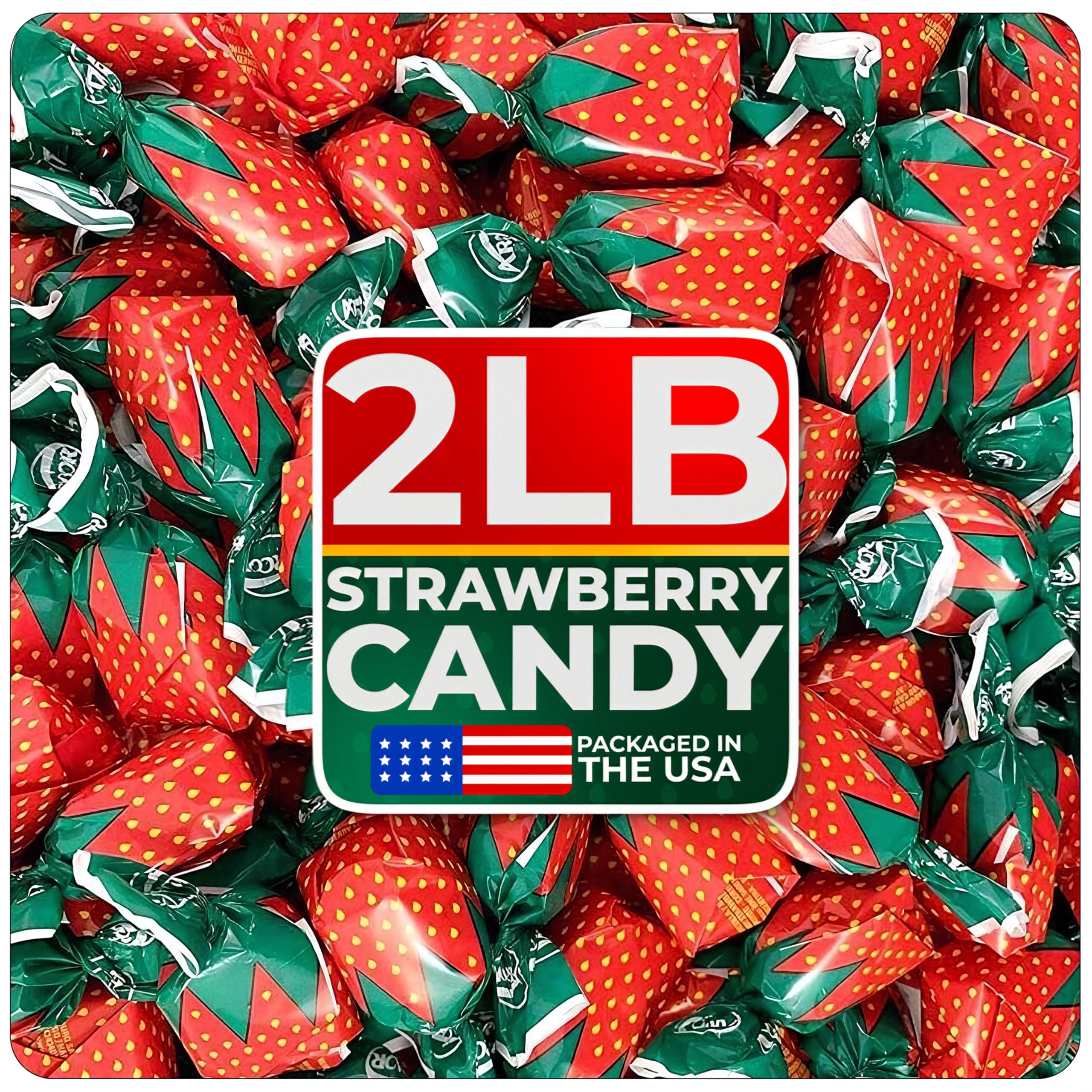 Strawberry Hard Candy Individually Wrapped by Cambie, 2 lbs of Strawberry Candy with a Deliciously Sweet Hard Exterior with a Soft, Fruit-Filled Center