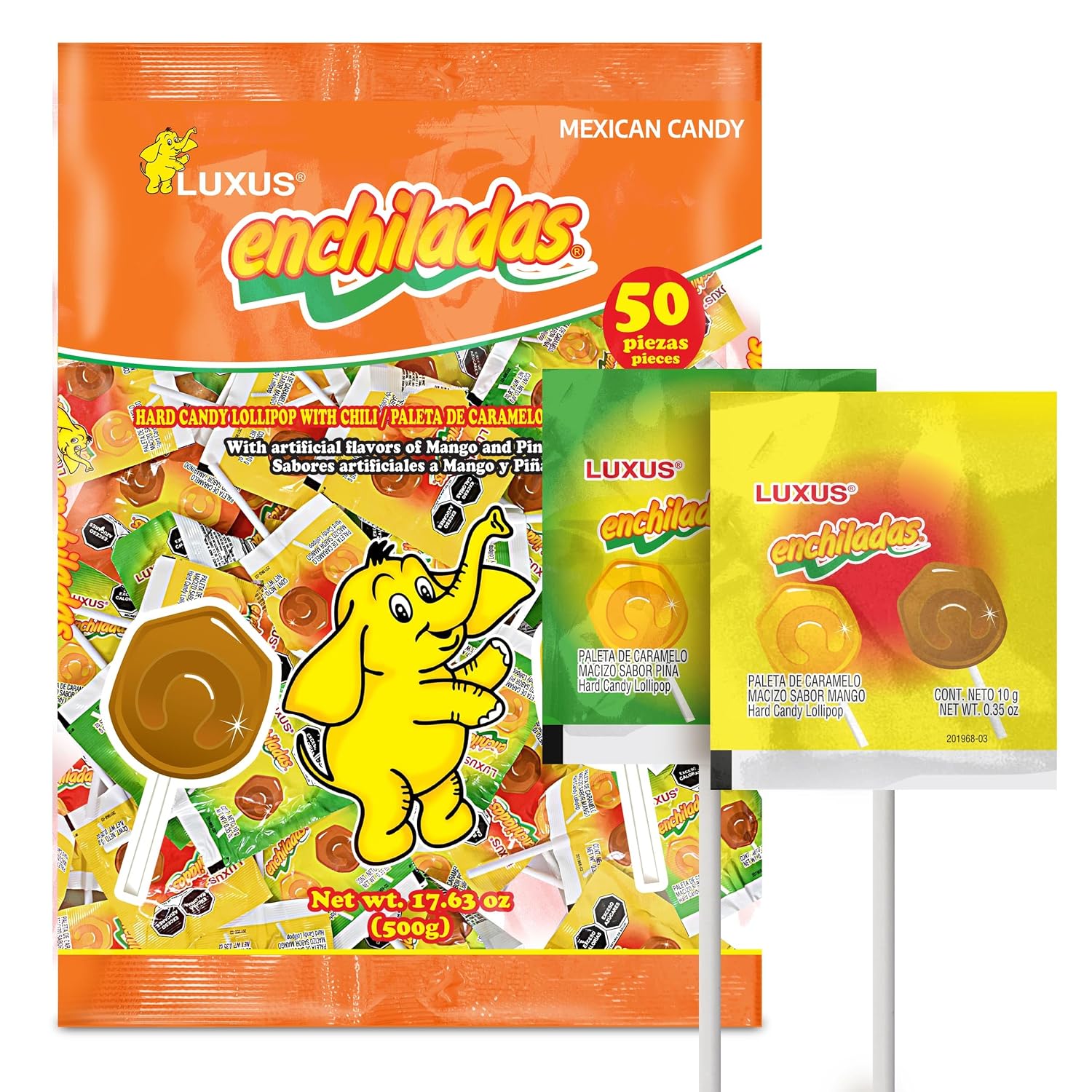 Enchiladas Luxus 50 ct – Athentic Spicy Mexican Candy Chili Mango & Pineapple Flavor – Dulces Mexicanos Picantes para Piñatas, Fiestas Infantiles & Bulk Party Bags – Dulce Mexicano