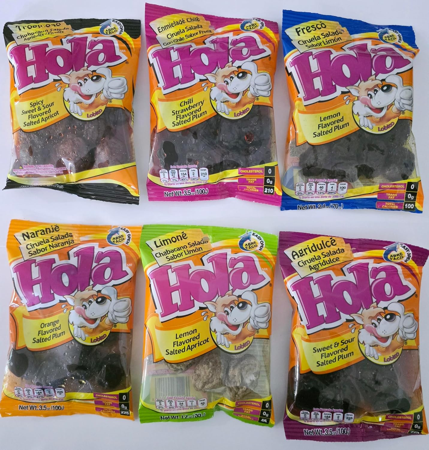 Hola Lobito Variety Pack – 6 Flavors of Mexican Salted Plums & Apricots | Sweet, Spicy & Sour Fruit Snacks, 6-Pack