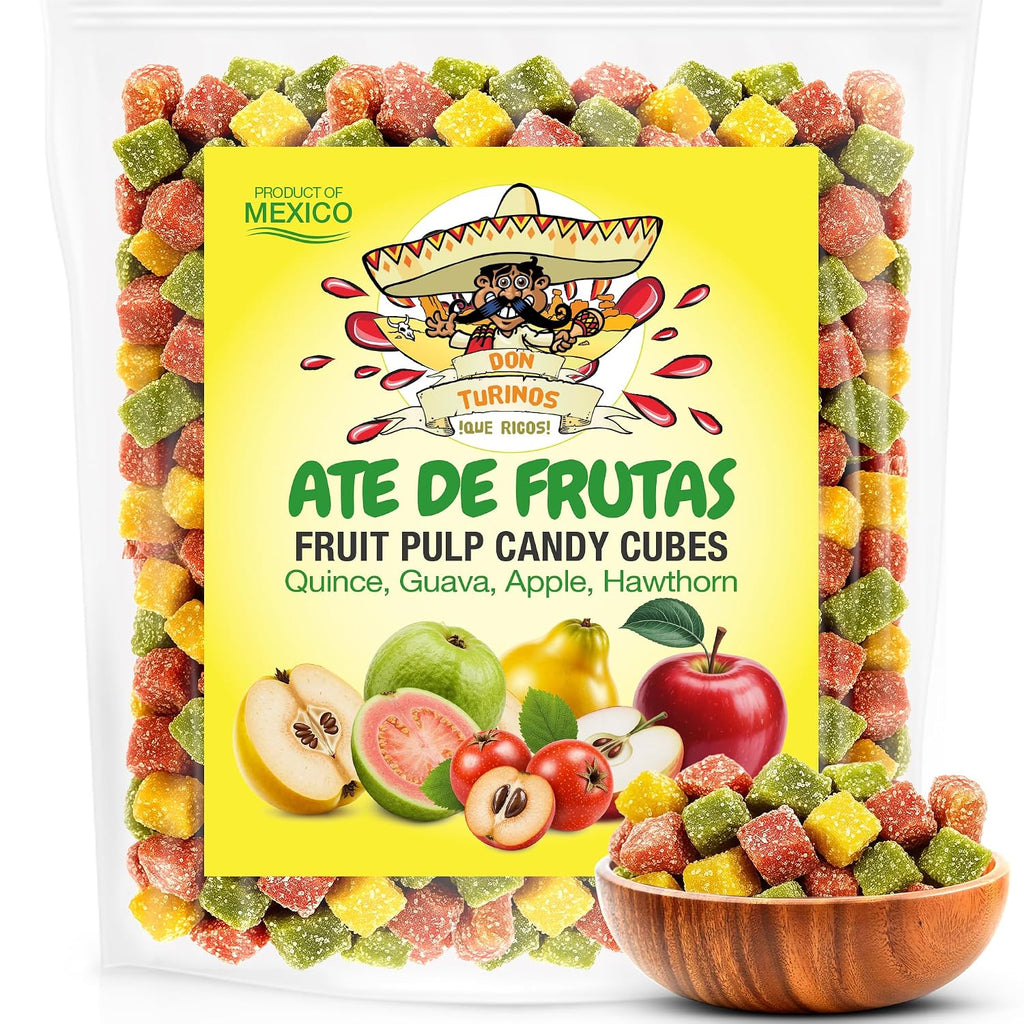 Mexican Candy Fruit Cubes - Ate de Frutas with Guava, Quince, Apple, Hawthorn, Authentic Fruit Pulp Candy, Gluten-Free Sweets By Don Turinos