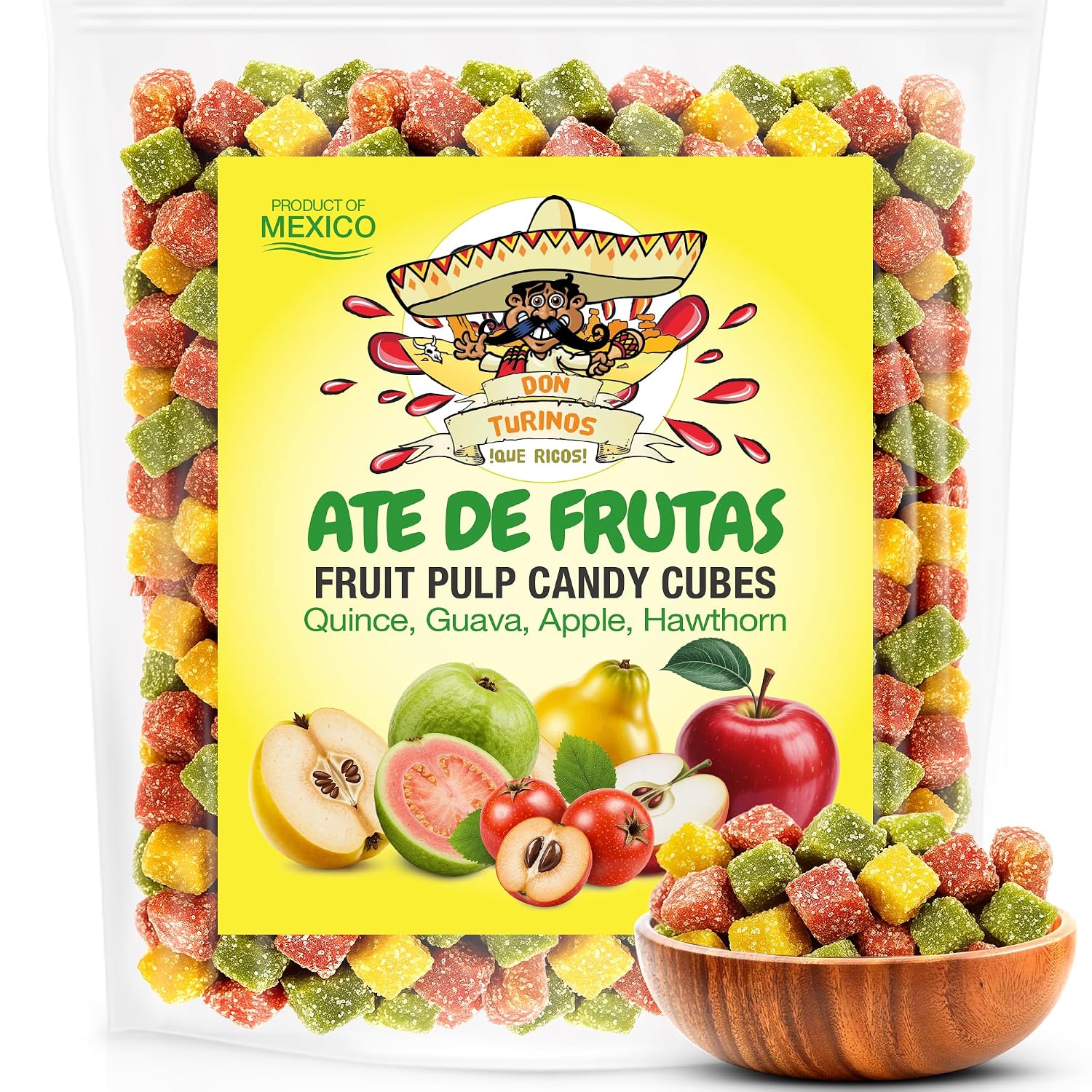Mexican Candy Fruit Cubes - Ate de Frutas with Guava, Quince, Apple, Hawthorn, Authentic Fruit Pulp Candy, Gluten-Free Sweets By Don Turinos