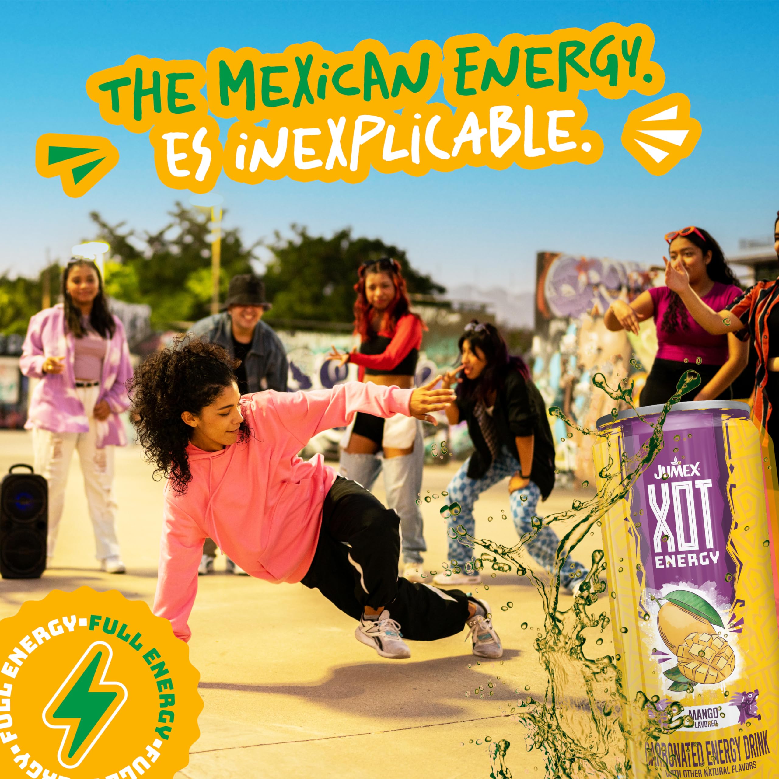 Jumex XOT Energy Drink - Fruit Punch - Natural Caffeine from Mexican Coffee Beans - Carbonated Preworkout with Vitamin B2, B3, B5, B12 - Mexican Drinks - Bebidas Energéticas - 12 Fl oz, 12 Pack Cans