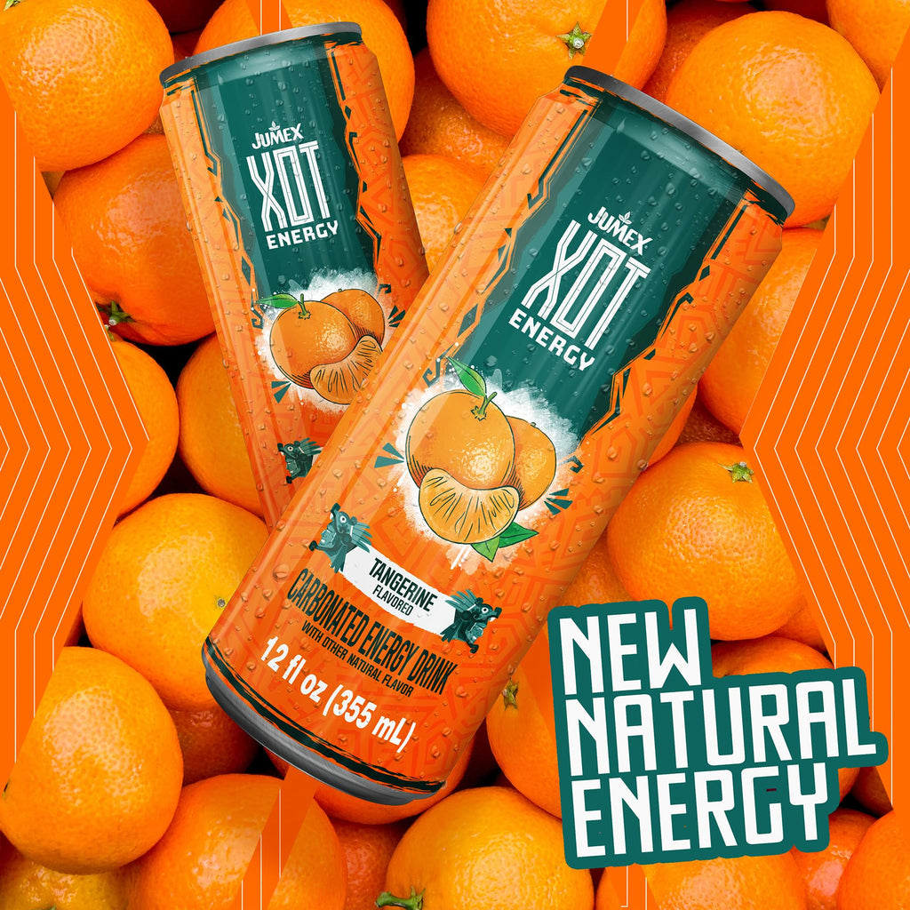 Jumex XOT Energy Drink - Fruit Punch - Natural Caffeine from Mexican Coffee Beans - Carbonated Preworkout with Vitamin B2, B3, B5, B12 - Mexican Drinks - Bebidas Energéticas - 12 Fl oz, 12 Pack Cans