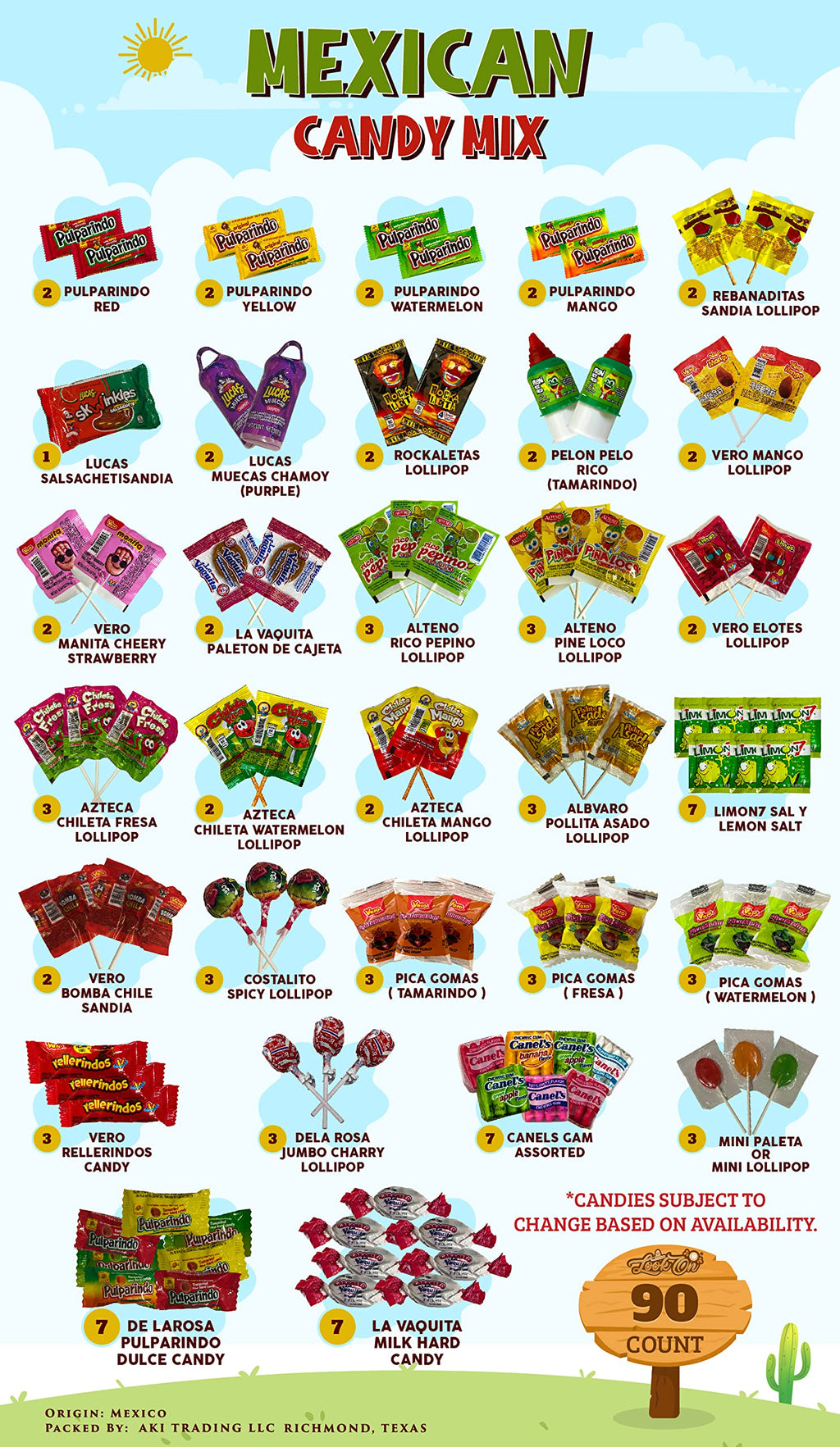 Mexican Candy Assortment Snacks Pack - Variety of Spicy, Sweet, and Sour Candies, Includes Lucas Candy, Pelon Pelo Rico, Pulparindo, Rellerindo, by LookOn (42 Count)