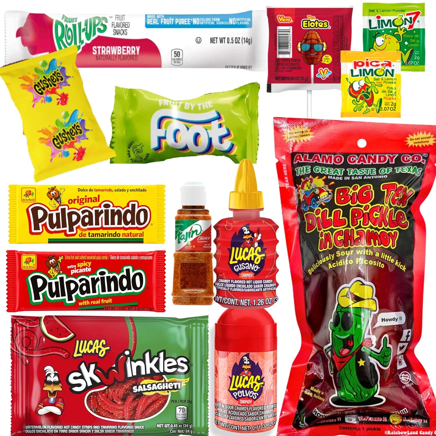 The Full Tiktok Chamoy Pickle Kit With Candy; Includes Fruit-Rollup, Lucas Gusano & Salsagheti & More Mexican Candy by Ma Lit Candy (1 Big Tex Chamoy Pickle Kit)