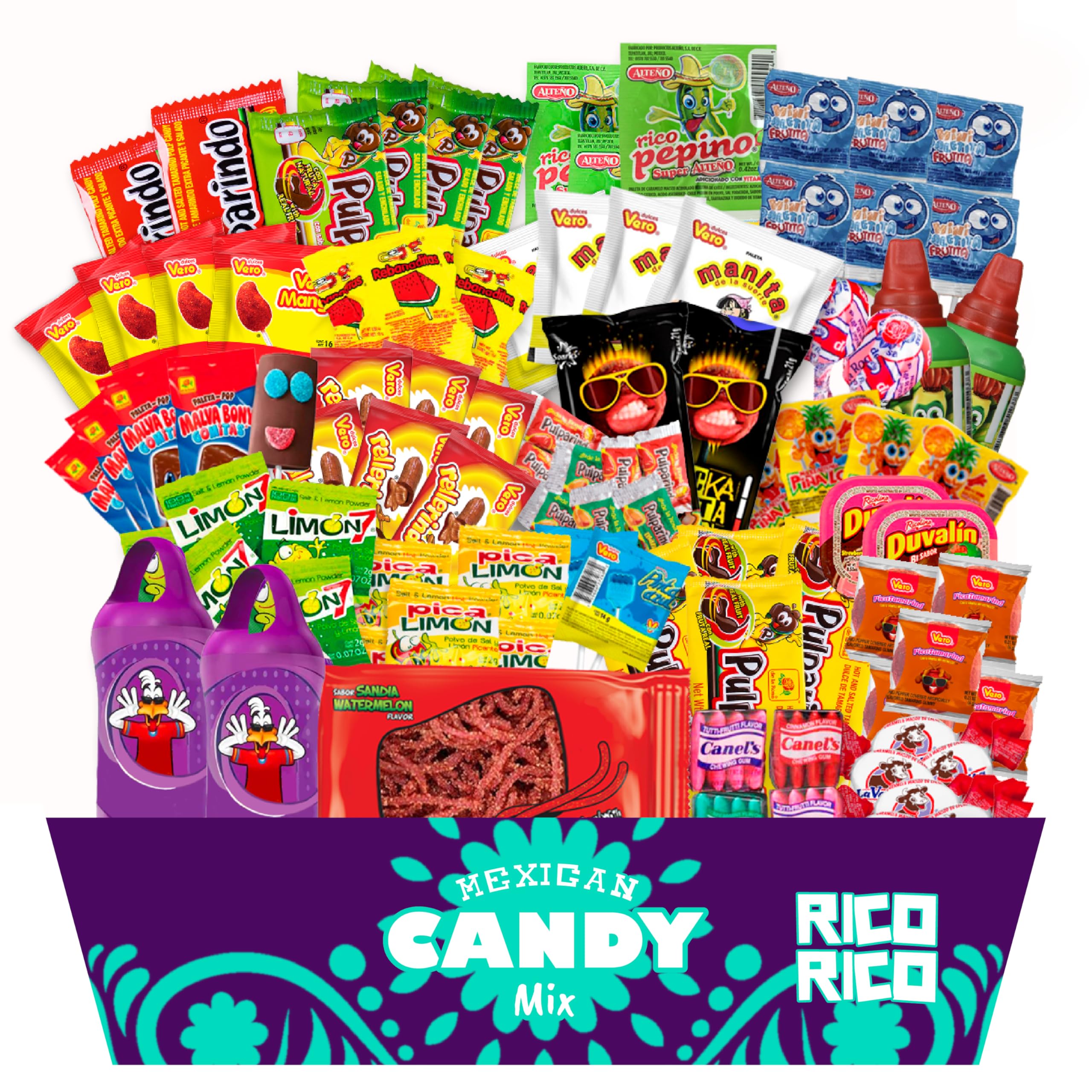 RICO RICO Mexican Mexican Candy Assortment 50 Pieces – Sweet, Spicy & Tangy Dulces Mexicanos, Tamarind, Chili, and Sour Treats, Fiesta Snacks