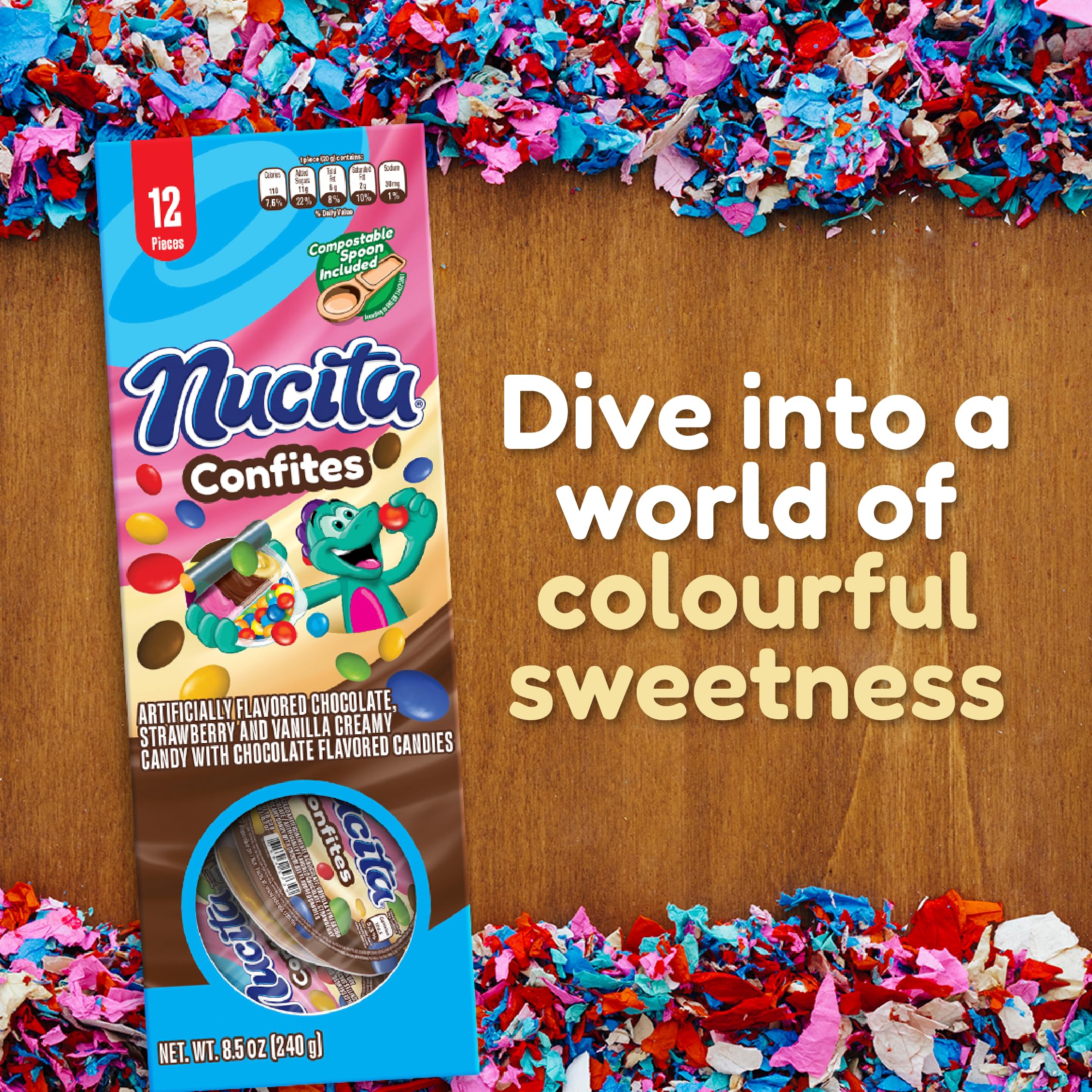 Nucita Confites 3-Flavor Spreadable Candy with Chocolate Candy (12 Pack) | Chocolate, Strawberry & Vanilla Spreadable Candy with Chocolate Flavored Candies