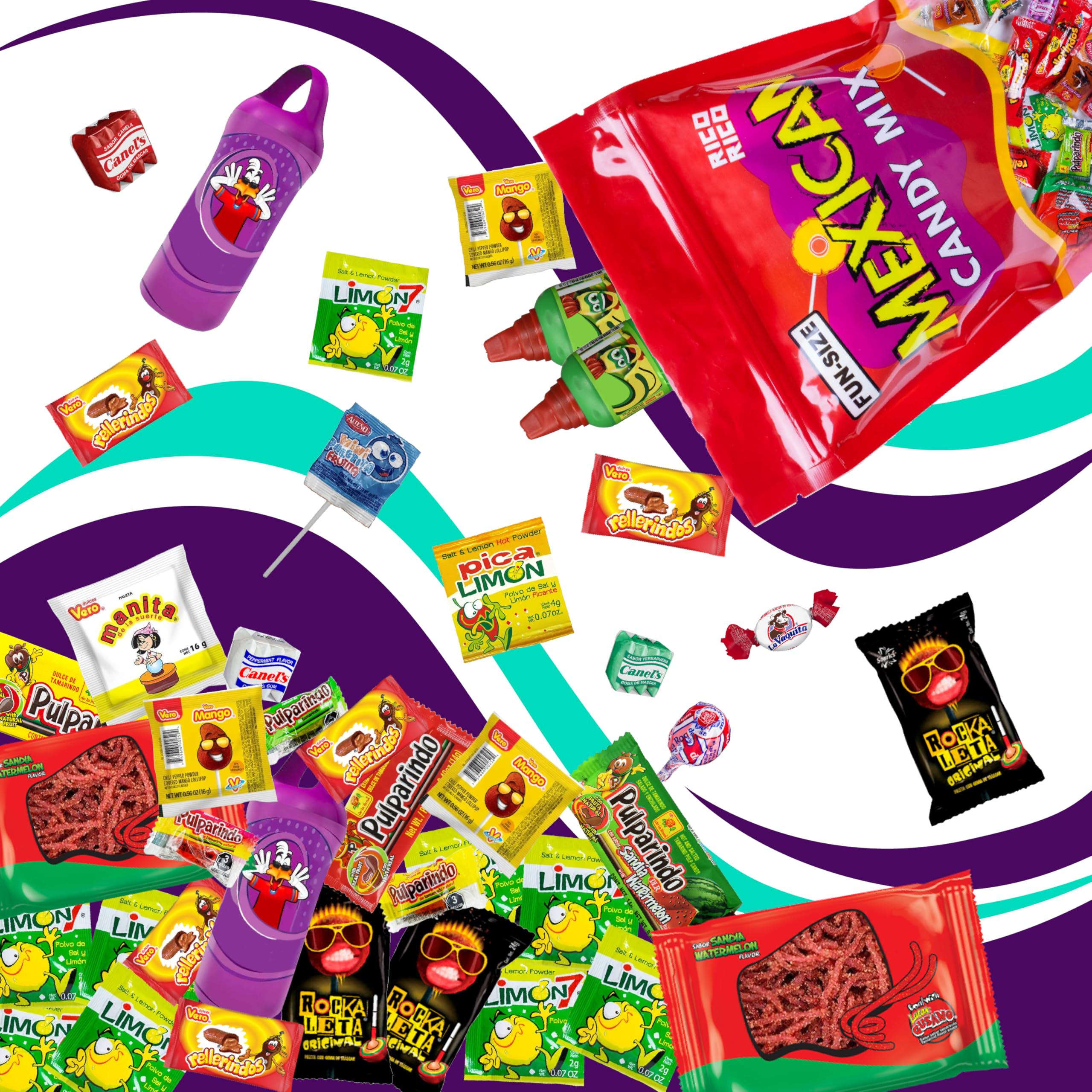 RICO RICO Mexican Mexican Candy Assortment 50 Pieces – Sweet, Spicy & Tangy Dulces Mexicanos, Tamarind, Chili, and Sour Treats, Fiesta Snacks