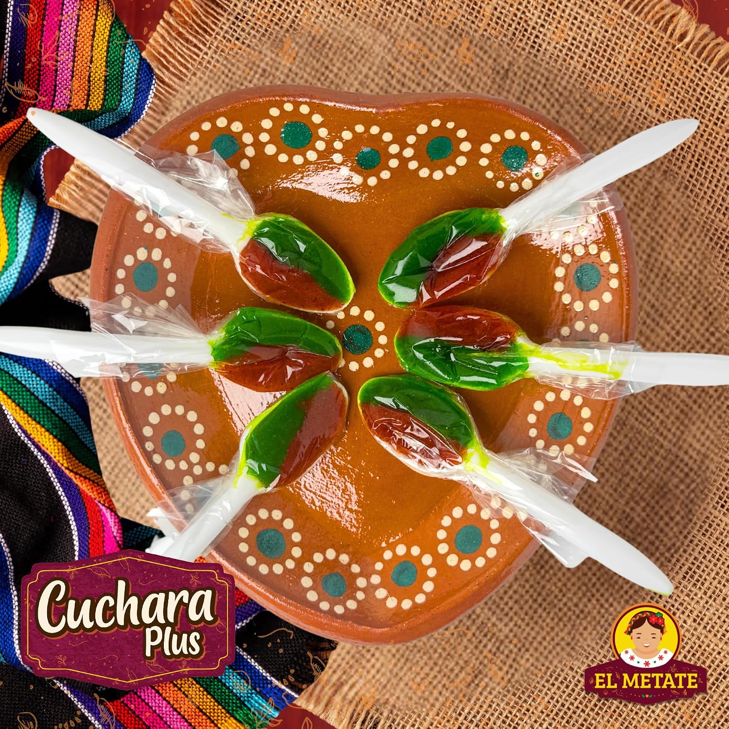 El Metate Tamarind-Watermelon Cucharas Plus - 20 Delicious Flavorful Candy Spoons - Unique Tamarind & Watermelon Fusion - Perfect Mexican Treat - 7.05 Oz (200g) Made in Mexico