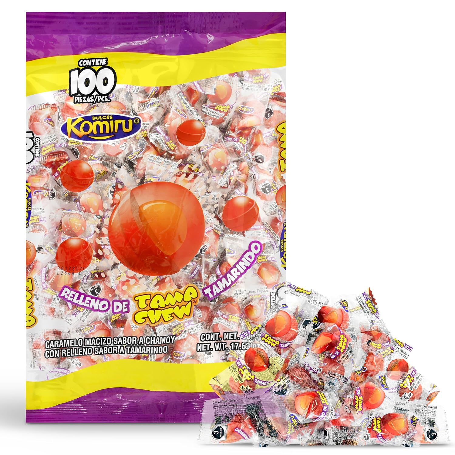 KOMIRU Authentic Mexican Chamoy Chili Hard Candy Spheres | Sweet & Spicy Individually Wrapped Bite-Size Treats | 100 Pieces, 17.63 oz