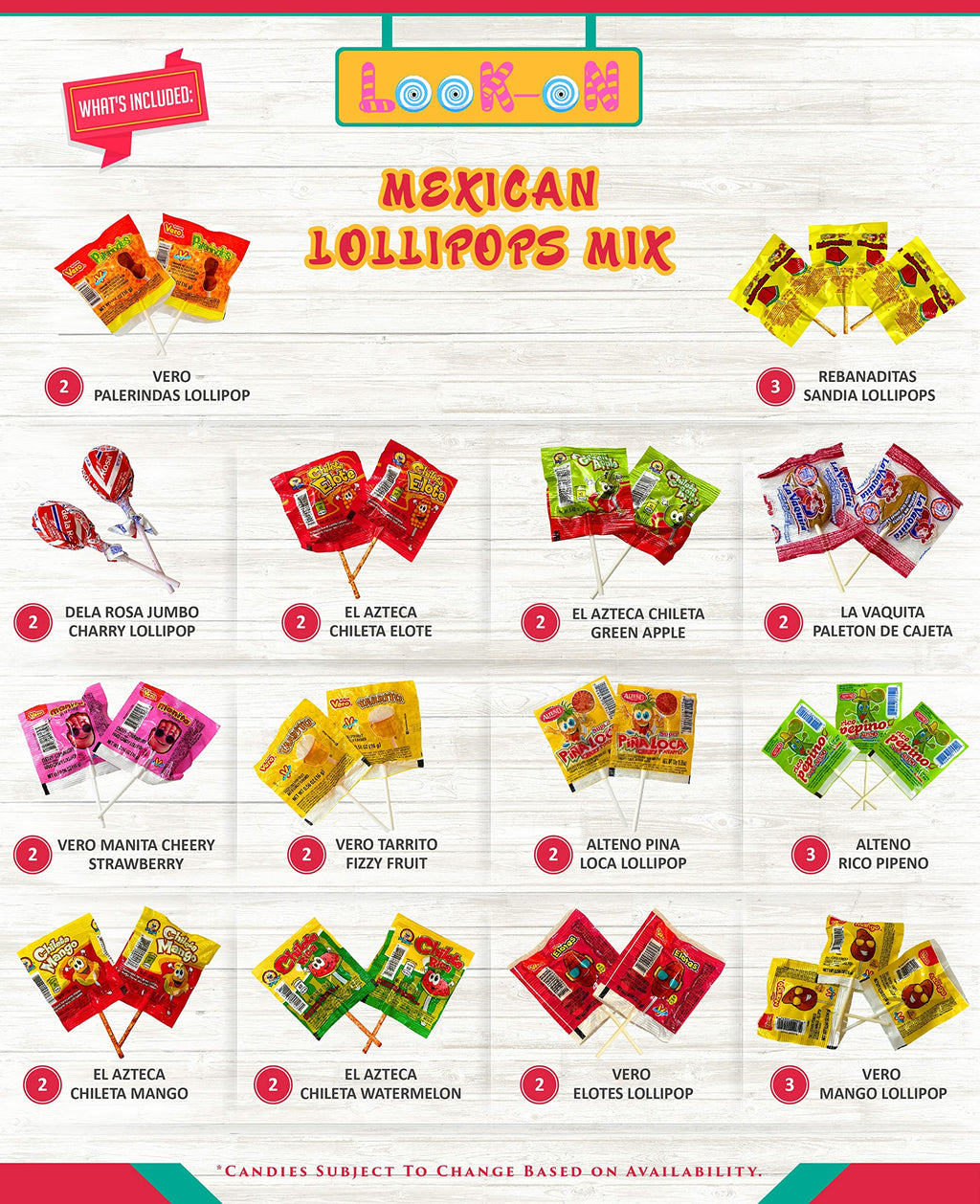 Mexican Candy Lollipops - Dulce Mexicanos Surtidos - Variety Pack of Sweet, Sour, Salty & Spicy - Mexican Candies Snacks (36 Count)