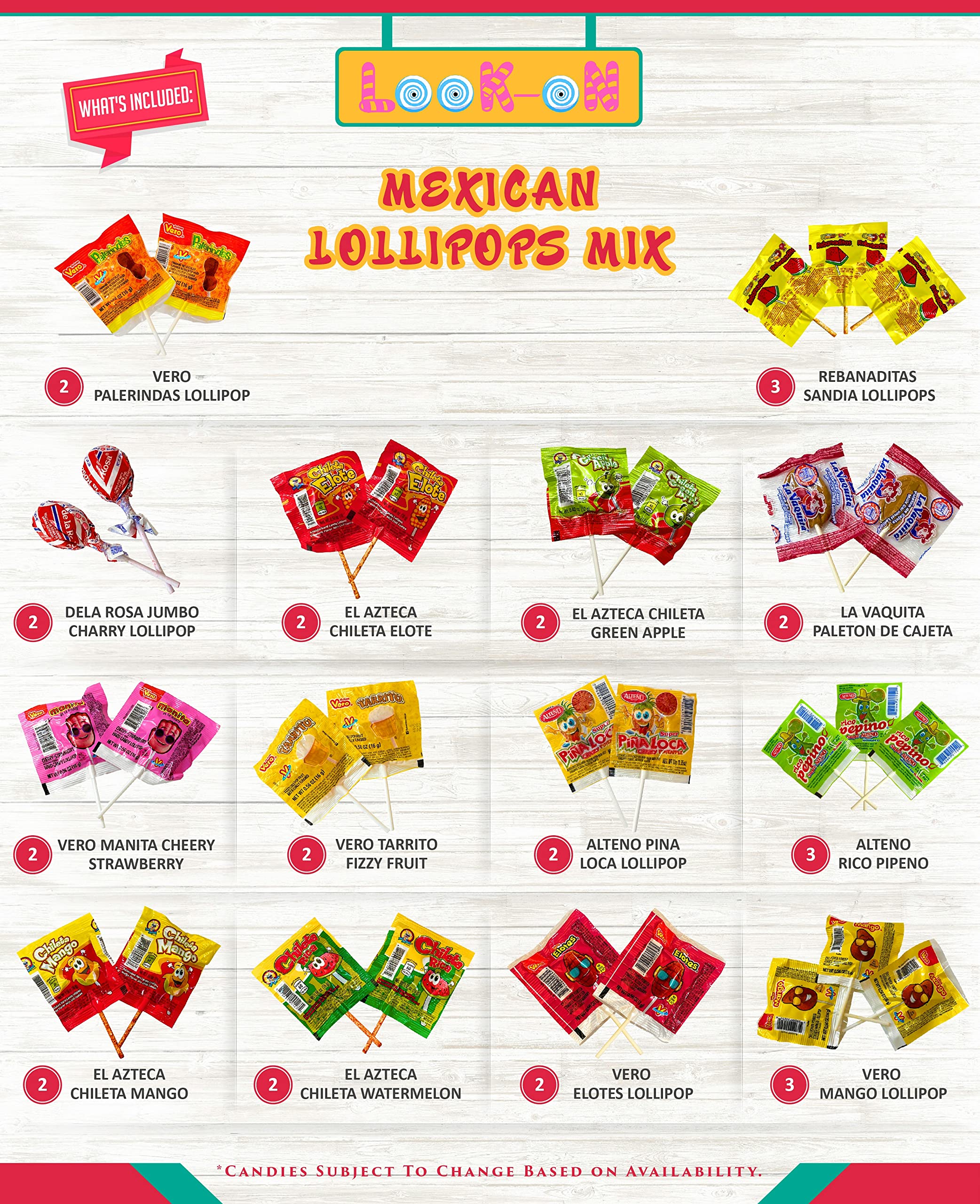 Mexican Candy Lollipops - Dulce Mexicanos Surtidos - Variety Pack of Sweet, Sour, Salty & Spicy - Mexican Candies Snacks (36 Count)