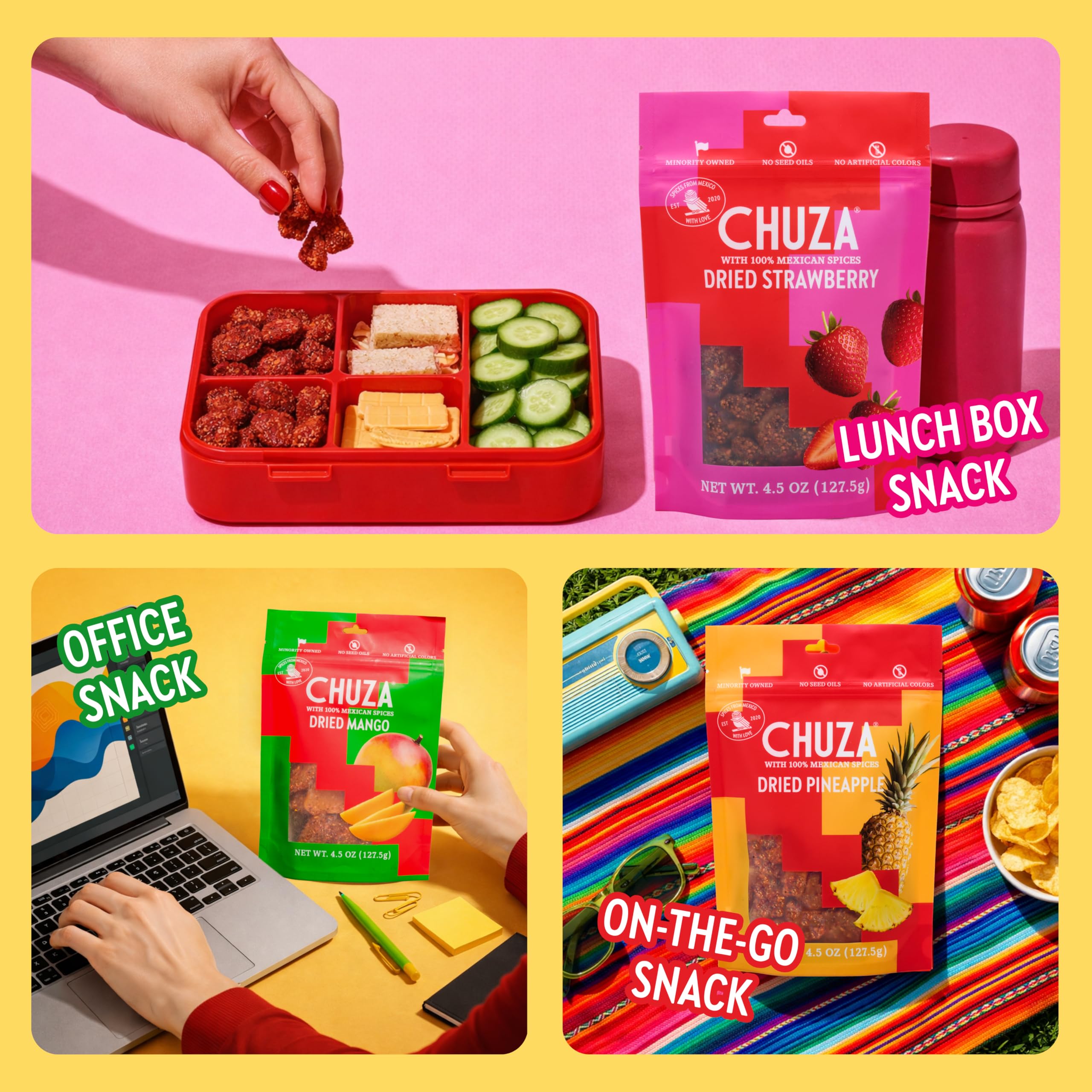 CHUZA Spicy Dried Mango Snacks Bites (4.5 oz. Pack of 2) – Mexican Candy Style Sweet Chili Dried Mango, with Chili Seasoning, Chili Powder, Dried Fruit Snacks, Spicy Snacks