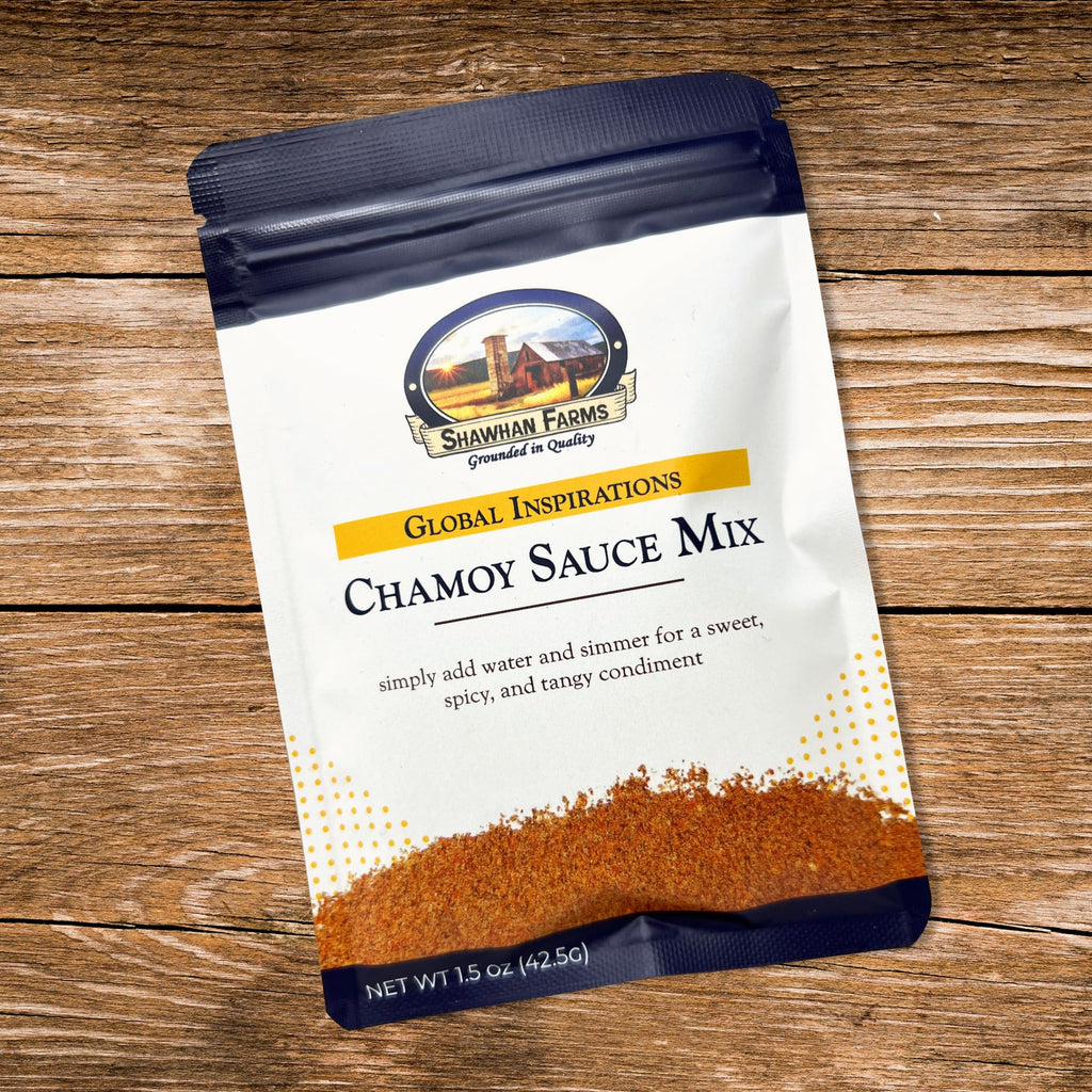 Chamoy Sauce Dry Mix for Fruit, Candy and Snacks, Shawhan Farms, 1.5 oz | add water and simmer for fresh chamoy sauce, dip or drizzle on fruit, candy and snacks, hibiscus color, no artificial dyes