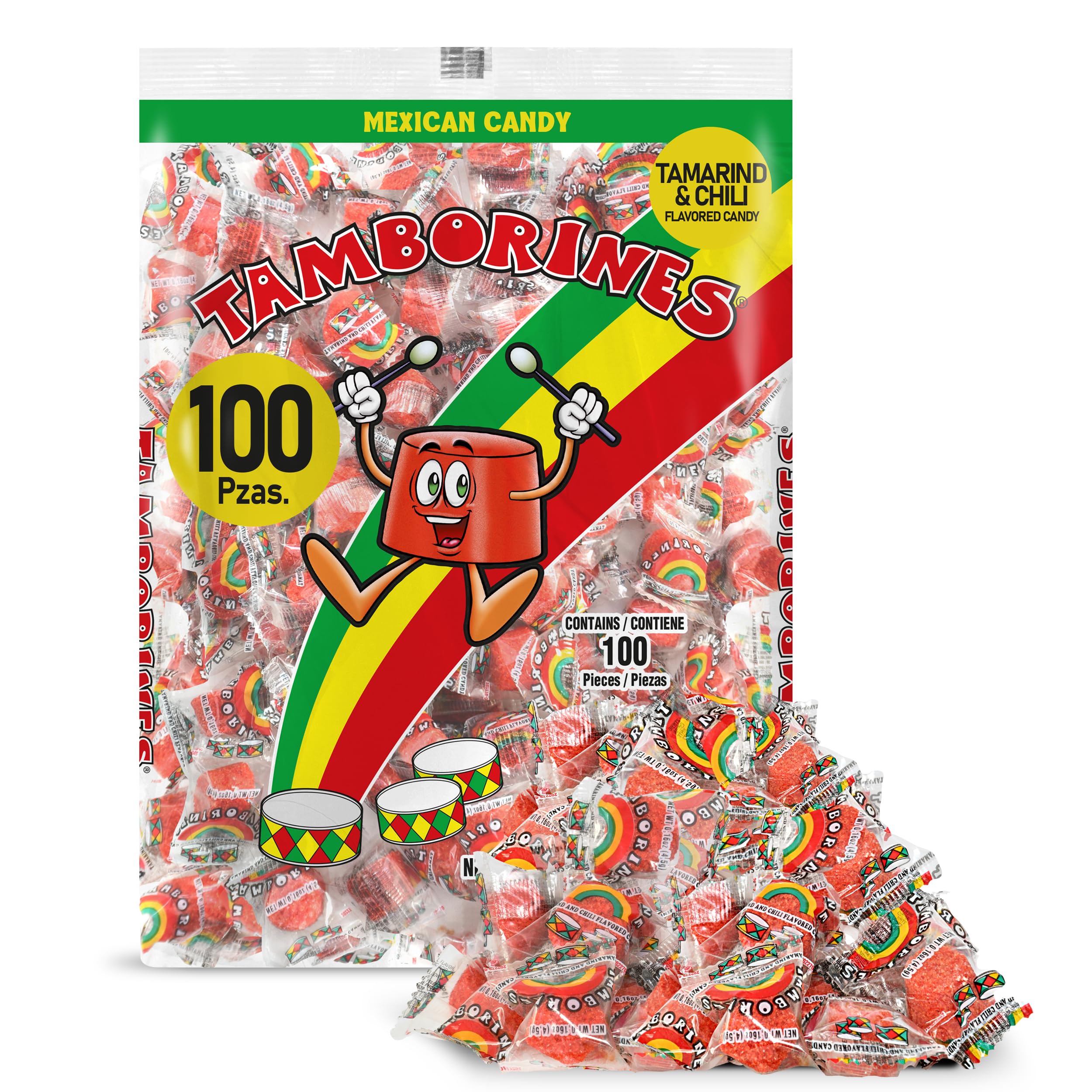 Tamborines Azulitos – Sweet & Spicy Tamarind Candy with Blue Berry Flavor, Individually Wrapped, 100 Pieces – Mexican Bulk Candy