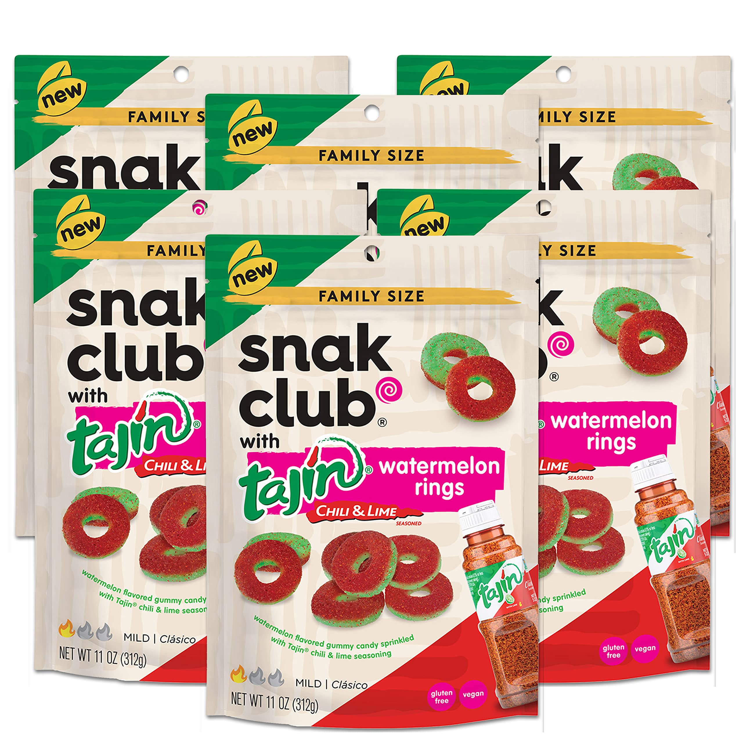 Snak Club Tajin Pineapple Rings Gummy Candy, Fruit Candy Gummies with Chili and Lime Seasoning, Mild, Gluten-Free and Vegan Snacks, 11 oz Resealable Bag