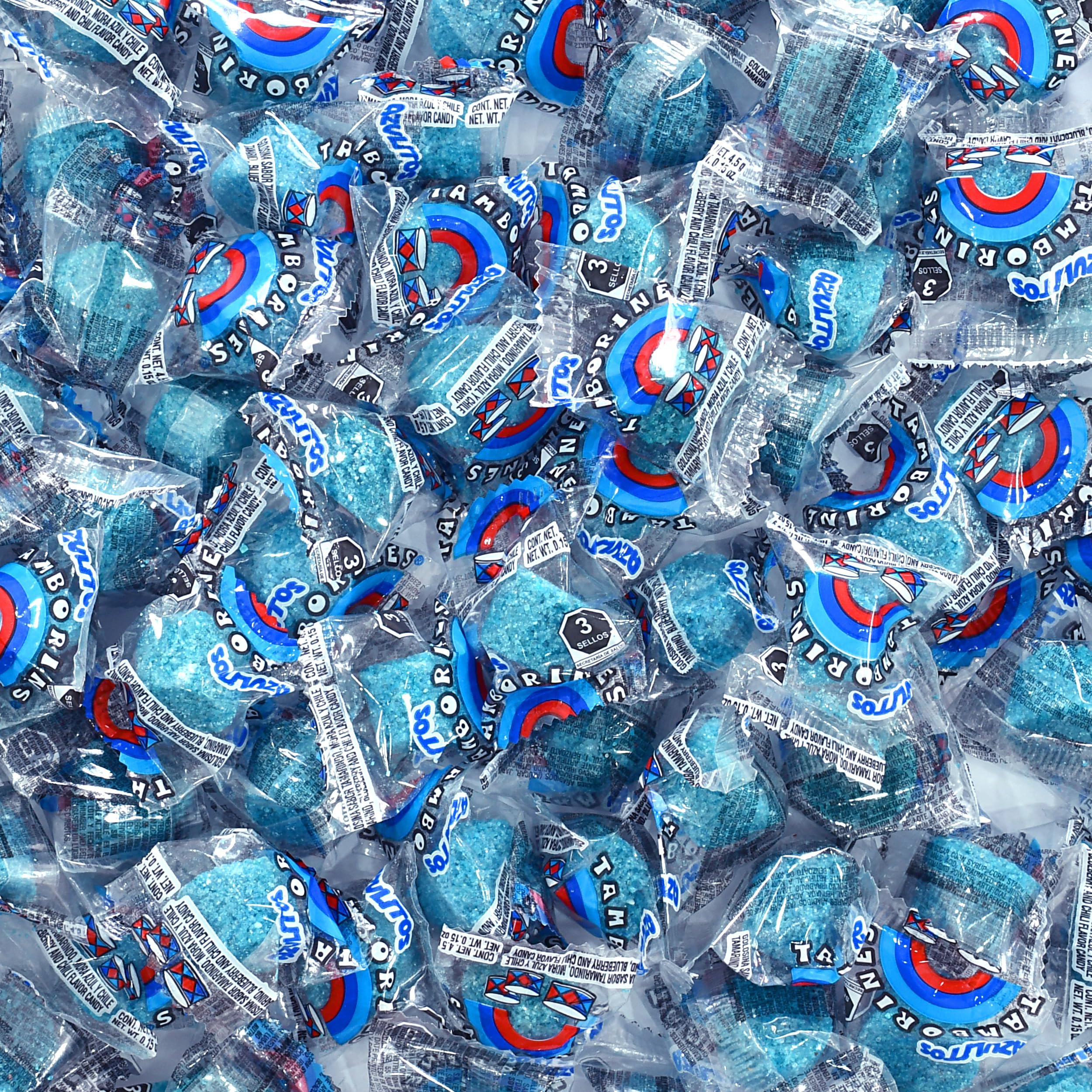 Tamborines Azulitos – Sweet & Spicy Tamarind Candy with Blue Berry Flavor, Individually Wrapped, 100 Pieces – Mexican Bulk Candy