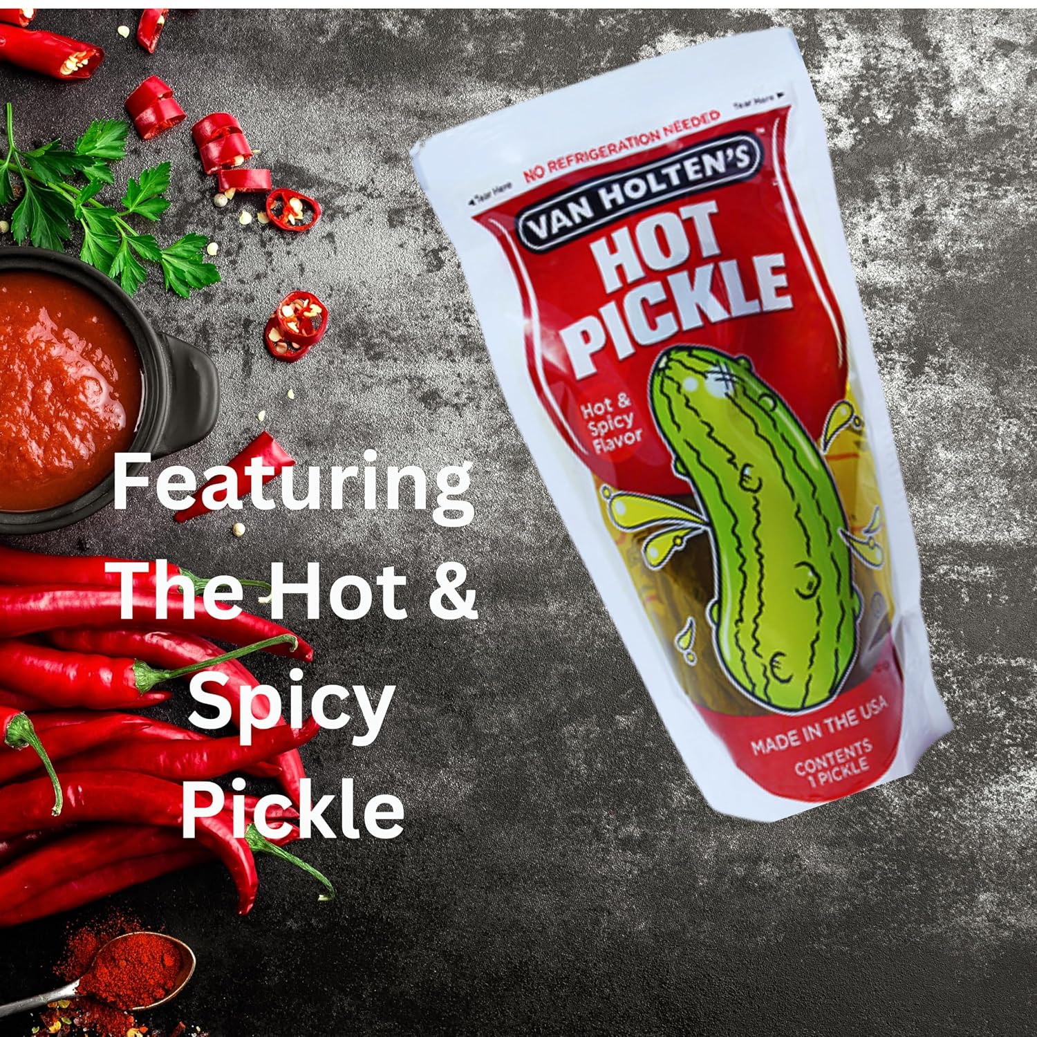 The Full Tiktok Hot & Spicy Pickle Kit With Candy; Chamoy Pickle Kit-Inspired, Includes Fruit-Rollup, Lucas Gusano & Salsagheti & More Mexican Candy by Ma Lit Candy (1 Hot & Spicy Pickle Kit)