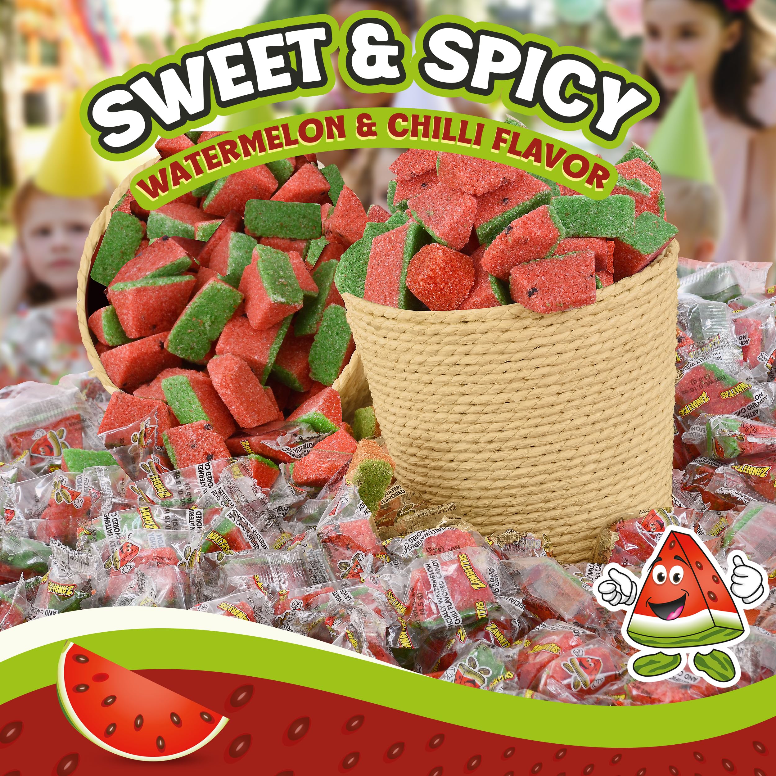 Zandiitas Watermelon Candy 200 Pcs – Authentic Mexican Spicy & Sweet Dulces – Bulk Pack for Piñatas, Party Favors, Hispanic Candy Bowls & Traditional Mexican Treats
