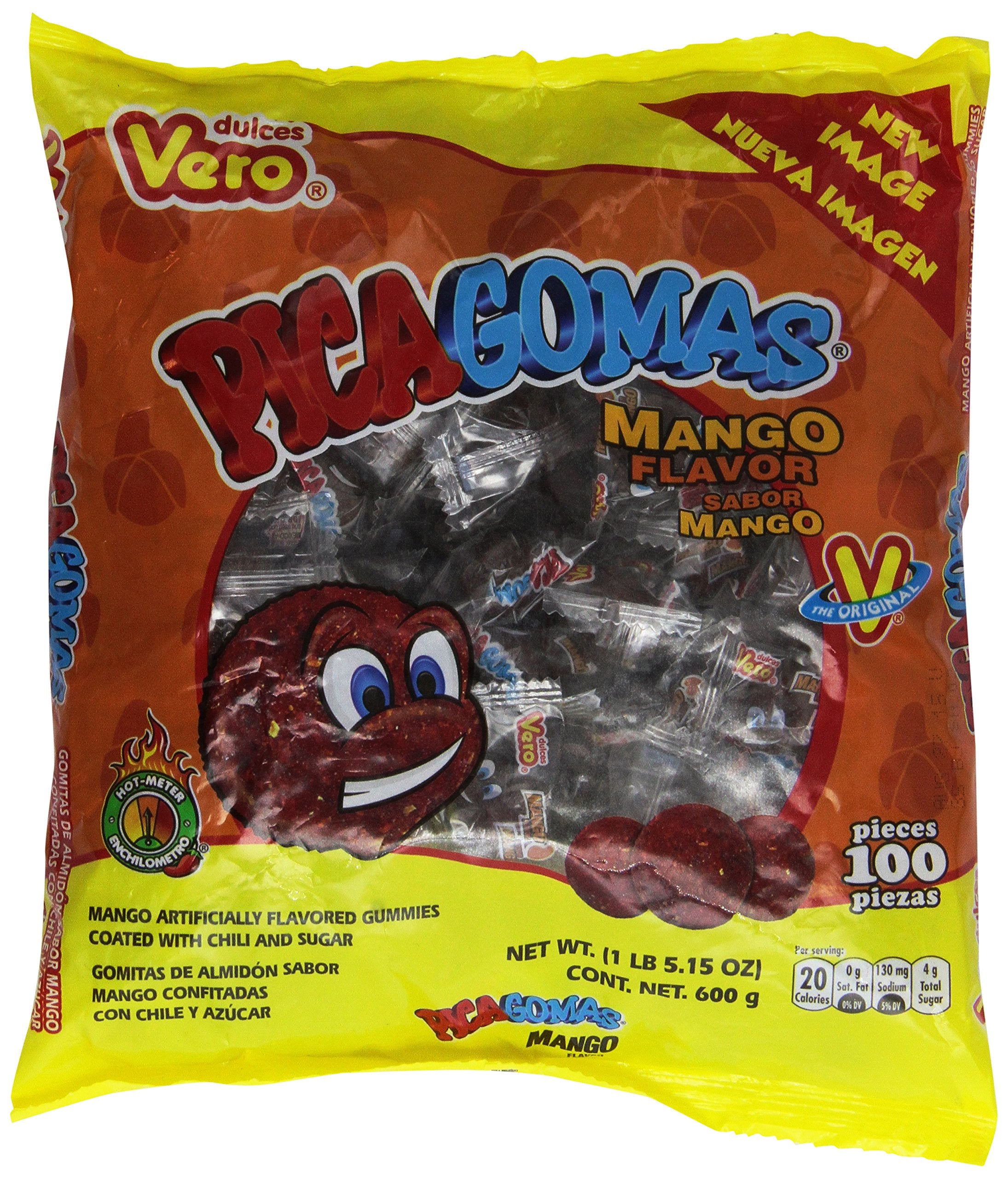 Vero Picamelon - Watermelon Flavored Chewy Gummy Treats Coated in Chili Powder 100 Pieces (Net Wt. 1 Lb, 5,15 Ounces) - Individually Wrapped Mexican Candy Gummies for Piñatas, Halloween, and More